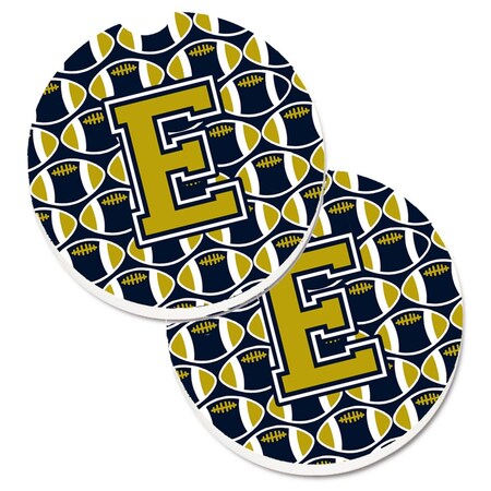 Carolines Treasures Letter E Football Blue and Gold Cup Holder Car Coaster, PK2 CJ1074-ECARC